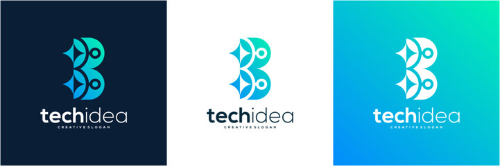 Modern Abstract Letter B Technology with People and Star Connection Logo Template. Vector icon gradient. © semoro