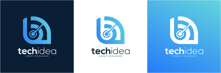 Modern Tech Letter B with abstract Signal Connection logo template. Vector icon blue gradient. © semoro