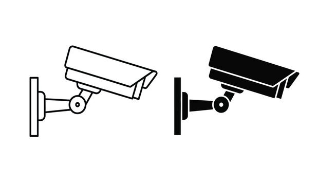Vector illustration of two security cameras in black and white