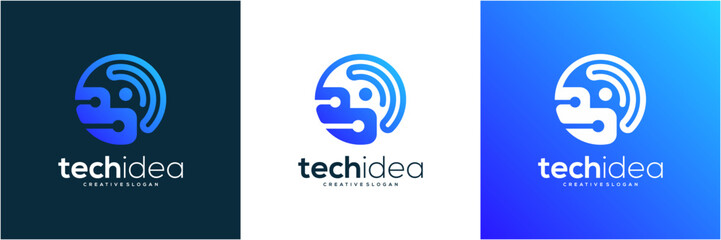 Modern Tech Letter B with abstract Signal Connection logo template. Vector icon blue gradient. © semoro