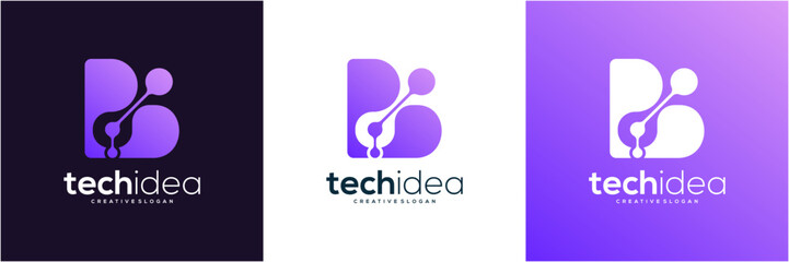 Modern Letter B Tech Logo Design Template. Abstract Network Molecular Connection Concept. Vector icon blue gradient. © semoro