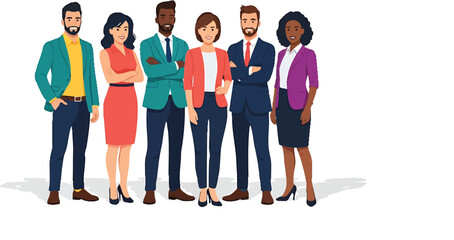 Obraz premium Diverse professional business team illustration. Multi-ethnic corporate employees, teamwork, collaboration, flat design vector.