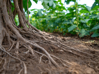 Tree root soil erosion stability ground plant vegetation close up nature detail organic texture earth