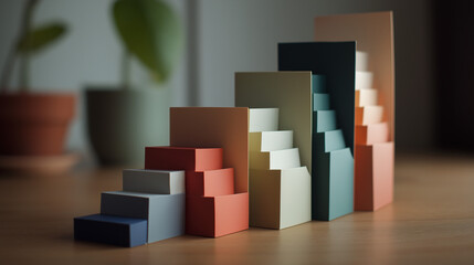 Colorful paper stair models on table