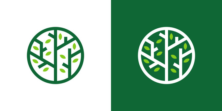 Dual meaning logo combining a nature tree and circle elements, symbolizing sustainability, balance, harmony, continuous growth, and eco-friendly values in a modern identity.