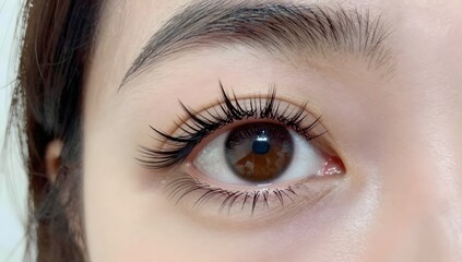 Fototapeta premium Close-up shot of a human eye showcasing long eyelashes and a well-defined eyebrow