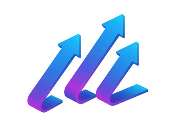 Three blue gradient arrows pointing upwards modern design on transparent background