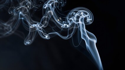 Fototapeta premium Wispy tendrils of ethereal smoke elegantly swirl against a dark backdrop creating abstract shapes