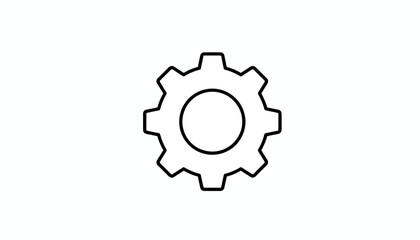 Fototapeta premium Black outline of a single gear on a white background, symbolizing industry, mechanics, and settings.