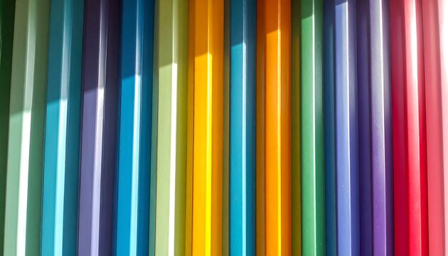 Row of colorful, vertical, rectangular rods with gradient shadows create an abstract background