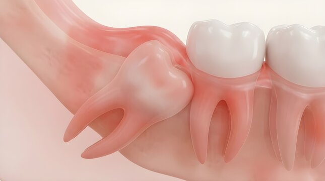 3D Medical Illustration of Impacted Wisdom Tooth in Human Jaw