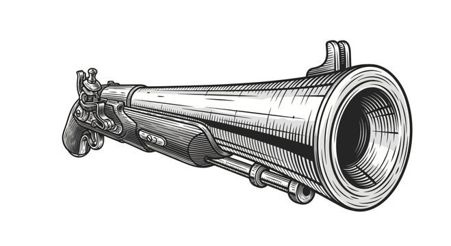 Antique Flintlock Pistol, Close-up Front View, Engraved Detail, Historical Weapon