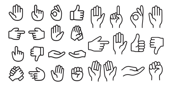 Hand Gestures Line Icons. Editable Stroke. Pixel Perfect. For Mobile and Web. Contains such icons as Gesture, Hand, Charity and Relief Work, Finger, Greeting, Handshake, A Helping Hand, Clapping, Team