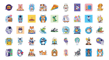 Cute cartoon animals and food stickers for kids and teens