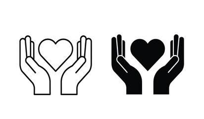 Fototapeta premium Black and white line art of hands holding a heart symbol