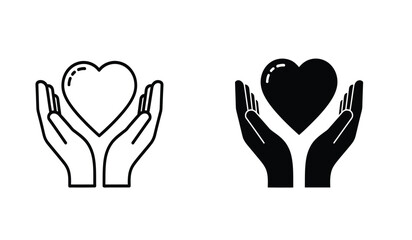 Obraz premium Black and white line art illustration of hands holding heart shapes in a symbolic gesture of love and care