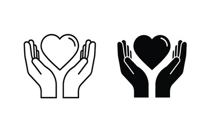 Obraz premium Black and white line art and silhouette hands holding heart shapes in a symbolic gesture of love and care