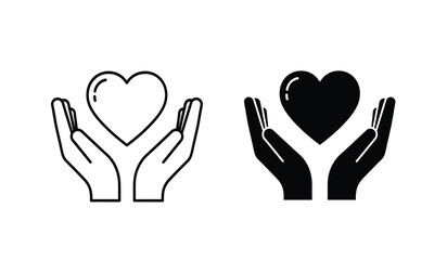 Obraz premium Vector illustration of hands holding heart shapes in black and white
