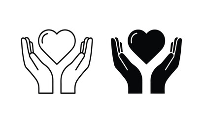 Obraz premium Black and white line art of hands holding hearts in contrasting styles