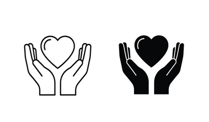 Obraz premium Black and white icons of hands holding hearts in different styles