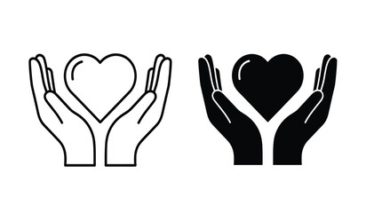 Obraz premium Black and white line art hands holding heart shapes in a symbolic gesture of love and care