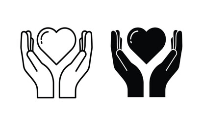 Obraz premium Black and white line art of hands holding a heart symbol