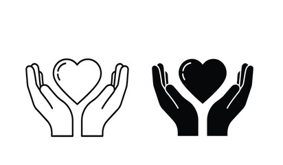 Fototapeta premium Black and white line art of hands holding a heart symbol