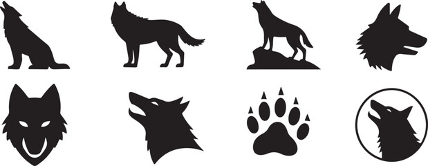wolf silhouette icons set eight howling head paw circle © AIcon Star