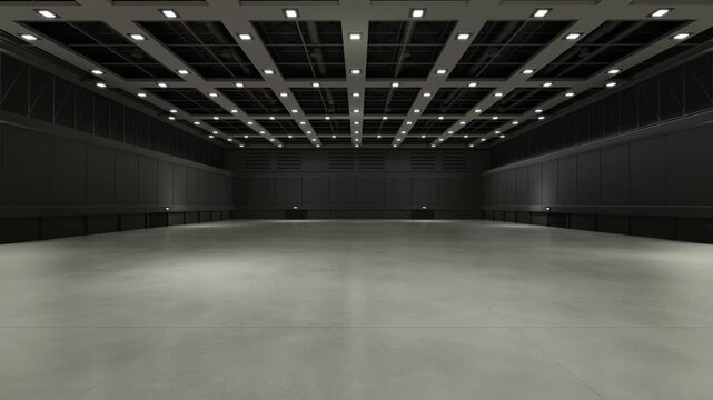 Motion Empty hall exhibition.Backdrop for exhibition stands,booth,product.Convention hall for conference,online.3D Background for entertainment,concert ,event,sports,live.Animation loop 4k.3D render.