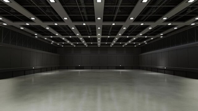 Motion Empty hall exhibition.Backdrop for exhibition stands,booth,product.Convention hall for conference,online.3D Background for entertainment,concert ,event,sports,live.Animation loop 4k.3D render.