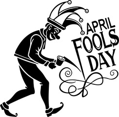 April Fools&rsquo; Day Jester Silhouette Carrying Sign Vector Illustration