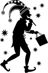 April Fools&rsquo; Day Jester Silhouette Carrying Sign Vector Illustration