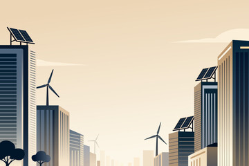 Sustainable Smart City with Wind Turbines and Modern Buildings Vector Illustration