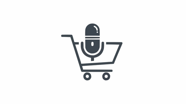 Microphone in shopping cart icon.