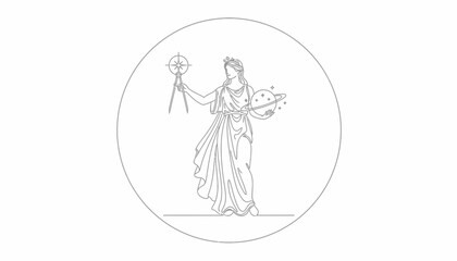 Obraz premium Astrology Goddess Holding Celestial Sphere and Astrolabe, Zodiac Symbol