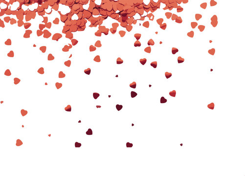 A plethora of heart-shaped confetti scattered across a white background.