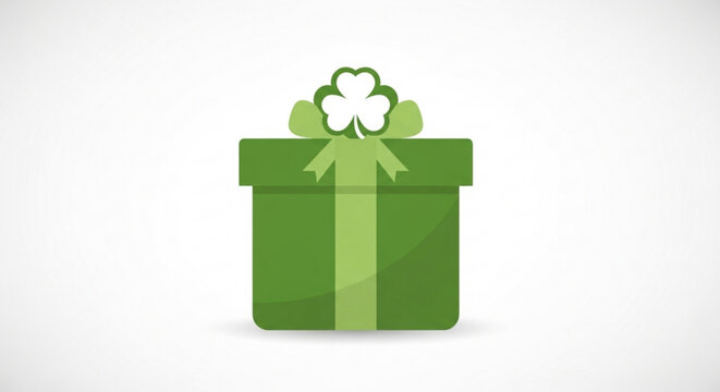 Green gift box with shamrock ribbon on white background for st patrick's day
