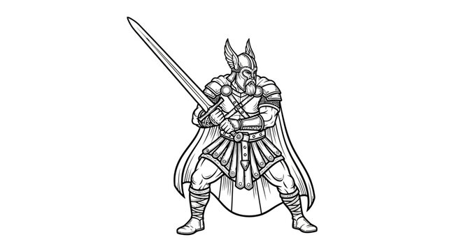 Viking Warrior with Sword, Fantasy Character Illustration, Norse Mythology
