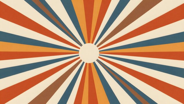 Retro style burst background with sun rays and seventies color palette
