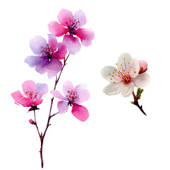 Obraz premium Watercolor - peach blossom and almond blossom watercolor object isolated png.