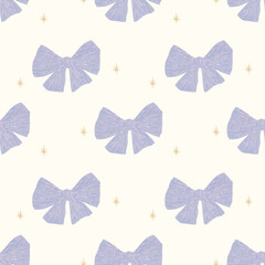 落書き感がかわいいブルーのリボンと、キラキラの星のシームレスパターン背景