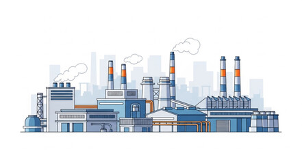 Obraz premium Modern industrial factory complex with smoking chimneys and buildings.