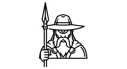 Naklejka premium One-eyed Viking Warrior with Beard, Hat and Spear Icon