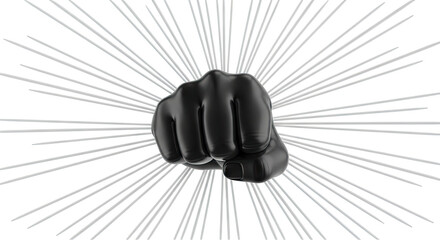 Black Fist Centered Against Radial White Lines
