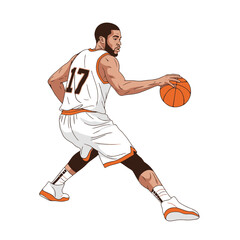 Naklejka premium Dynamic Vector Illustration of Basketball Player Twisting Torso Side to Side with Quick Dribble Movement in Action