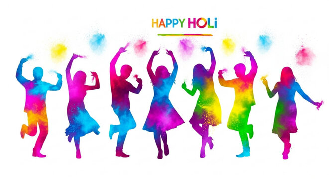People celebrating holi festival with colorful powder and joyful dance moves together