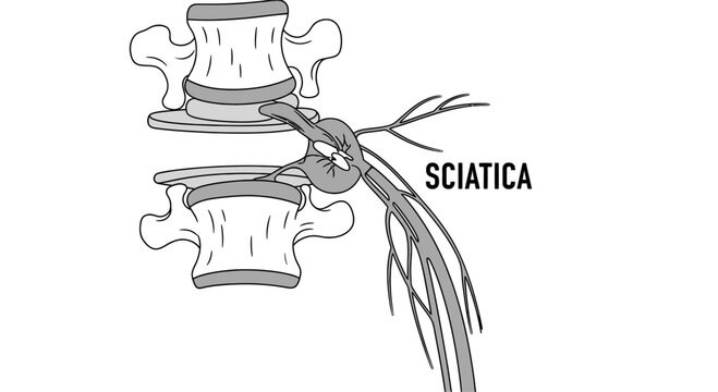 Sciatica nerve pain and herniated disc medical illustration.