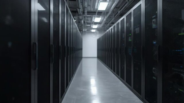 Data center server rack aisle corridor cabinet network equipment with cool LED lighting reflective