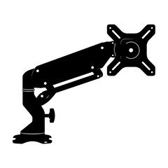 Sleek monitor arm bracket silhouette isolated on a white background, showcasing adjustable design and modern functionality