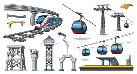 Modern transportation systems including monorail and cable cars. © Efan